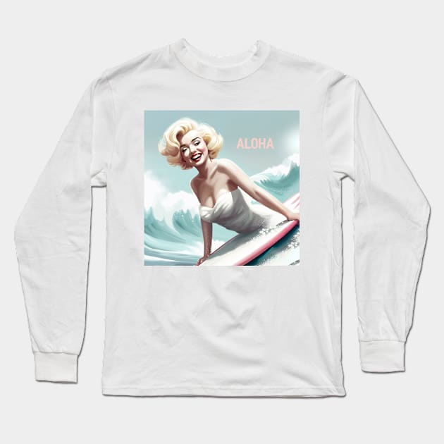 Marilyn Surfing Long Sleeve T-Shirt by Kingrocker Clothing